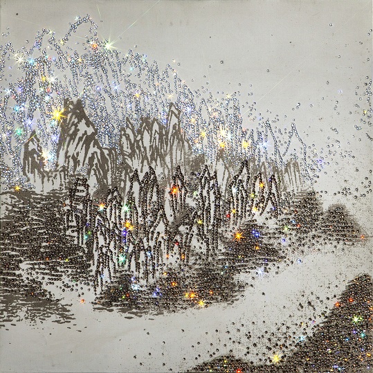 Luminous Greige Mountain,2014,Mixed Media on canvas & MADE WITH SWAROVSKI® ELEMENTS,50.0 x 50.0 cm